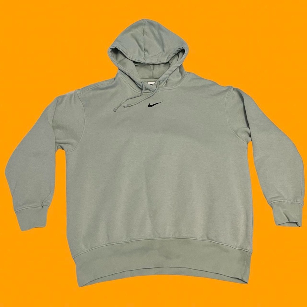 Y2K Nike Center Swoosh Gray Yellow Green Hoodie White Tag